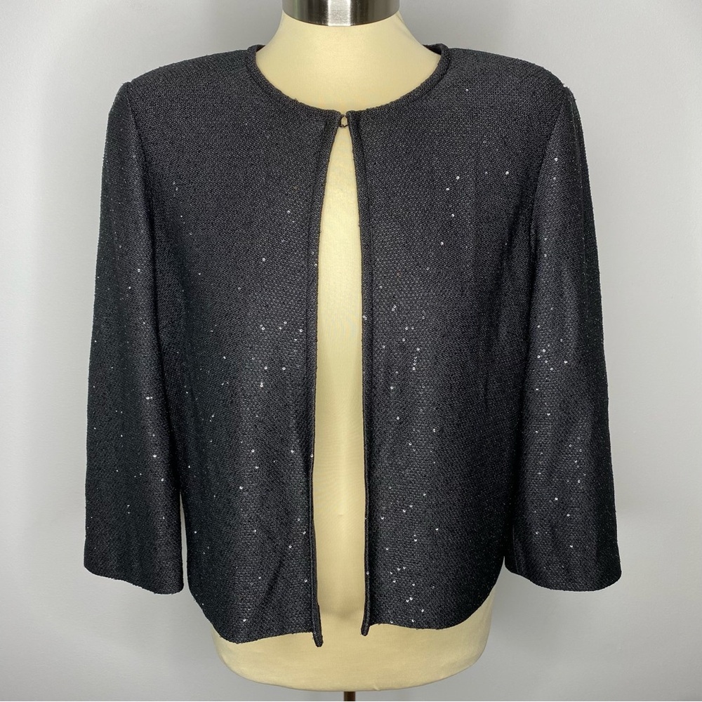St. John Black Sequin Jacquard Knit Cardigan Blazer